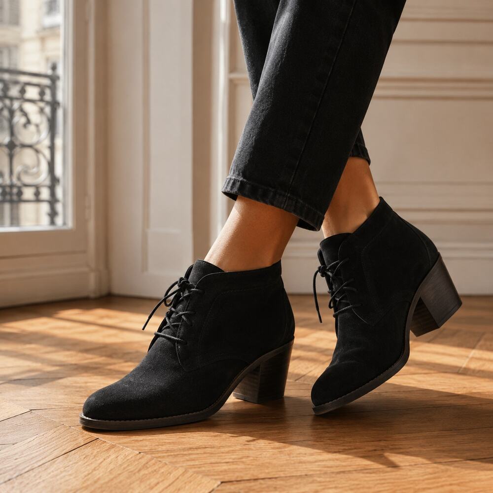 Rocket Dog Sam Oxford Heels Size 6 Black Faux Suede Lace Up Boho Chic NIB